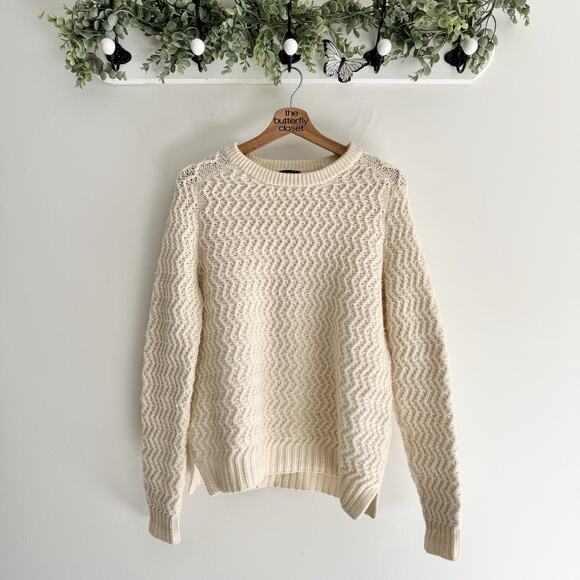 Theory Cream Wool Chucky Knit Sweater Large Boho 10-1228 10 - Picture 1 of 5